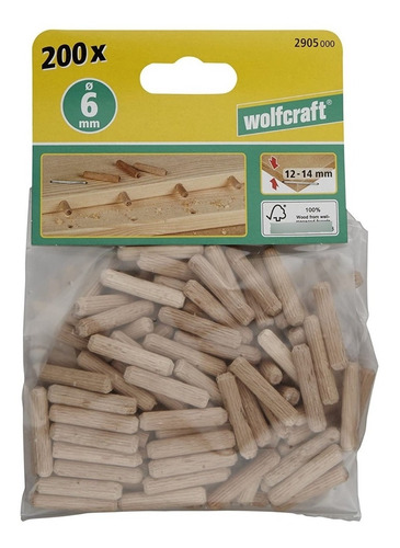 Tarugos De Madera 6 X 30 Mm Wolfcraft (200 U)