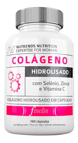 Colágeno Hidrolisado 600mg 160caps - Nutrends- Vit C + Zinco Sabor Sem sabor
