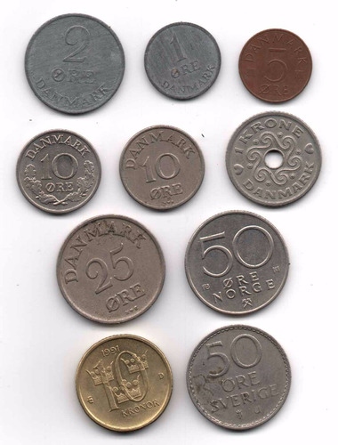 Dinamarca Lote 10 Monedas Diferentes Antiguas