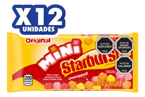 Starburst Mini Caramelos Masticables Frutales 53g X12u