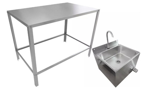 Bancada Mesa Central Tampo Inox Industrial Pia Para Assepsia