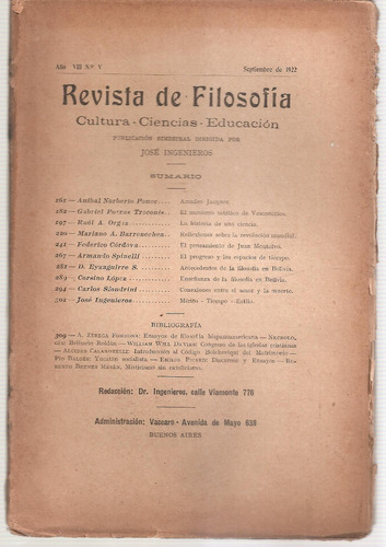 Revista De Filosofia Jose Ingenieros Septiembre 1922