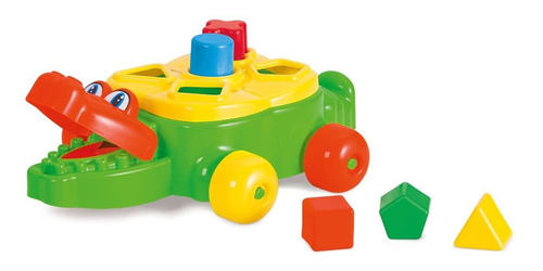 Brinquedo Jacaré Junior Com Formas Encaixar Didático Tateti Cor Verde