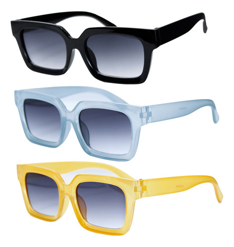 Paquete De 3 Lentes De Sol Para Mujer Cuadrados Estilo Moda Lente Varilla Armazón Diseño Ocean