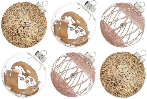 6 Bolas De Navidad Ps Xmasexp -3 Diseños Champagne/rosa 10cm