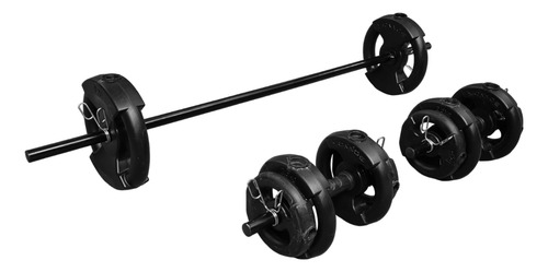 Kit Mancuernas Sonnos 24 Kg Barra Recta 19 Piezas Pvc Color Negro
