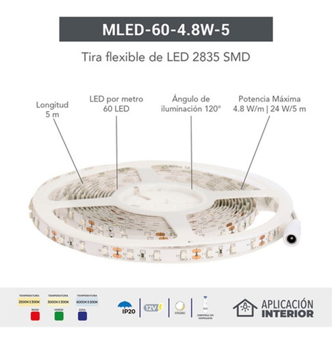 Imagen 2 de 7 de Tira Led 2835 Smd 24w Tecnolite 12v Luz De Día Atenuable