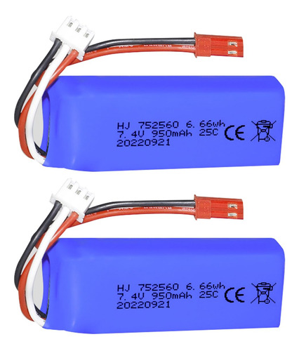Hhz 2 Unids 7.4v 950mah 25c Lipo Bateria Con Conector Jst Pa