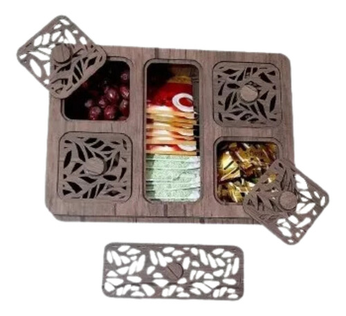 Caja De Madera  De 5 Divisiones Para Te Y Cafe Con Tapas