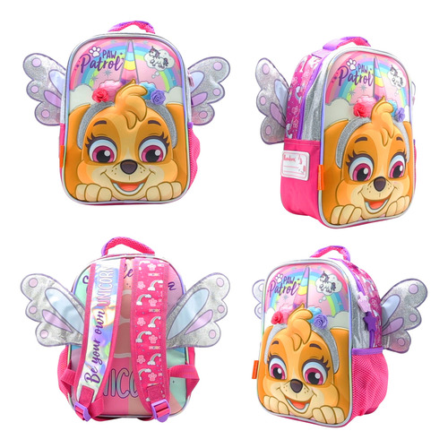 Imagen 4 de 8 de Mochila Jardín Paw Patrol Skye Rosa C/alas Y Relieve-orig. C