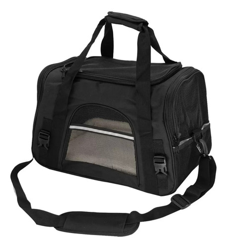 Bolso Transportador Mascota Avion Viajes 43x25x28 Cm Malla Color Negro - 262371