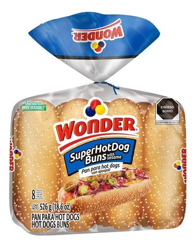 Pan Para Hot Dog Wonder Con Ajonjolí 5 Bolsas De 8 Pz C/u