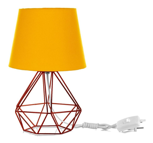 Abajur Diamante Dome Amarelo Com Aramado Cobre