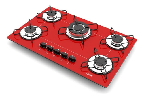 Fogão Cooktop 5 Bocas A Gás Com Ultra Chama Tedge Cor Vermelho