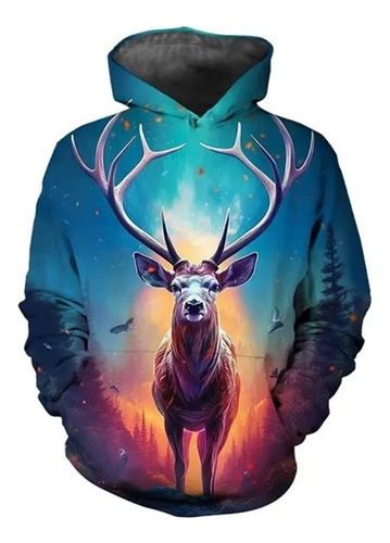 Sudadera Con Capucha Casual Masculina Impresa En 3d Ciervo