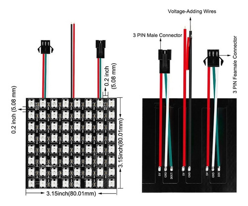 Matriz Panel 64 Leds Rgb Ws2812b 8x8 Ip30 Flexible Esp32