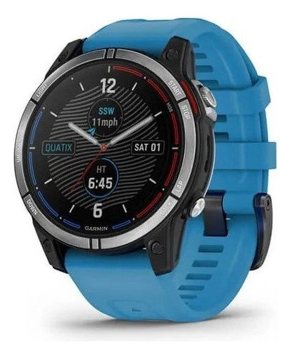 Smartwatch Reloj Quatix 7 Garmin Musica Nautico Multideporte Caja Negro Malla Turquesa Bisel Plateado Diseño de la malla nautica