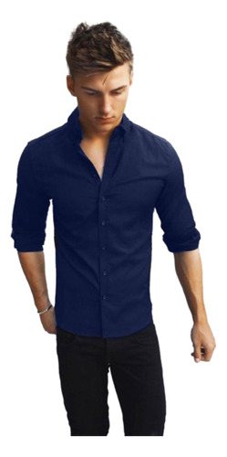 Camisa De Hombre-slim Fit-entallada-modelo Importado. Azul