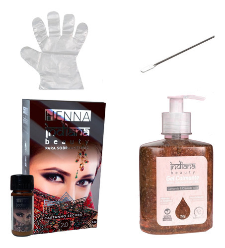 Henna Sobrancelha Indiana Beauty E Gel Calmante Depilação Cor Castanho escuro