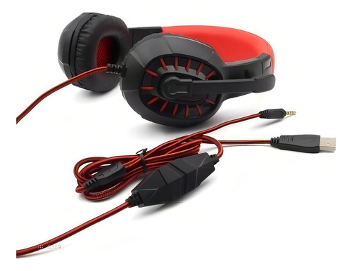 Headphone Gamer Fone De Ouvido Microfone Com Fio Jogador Led Cor Vermelho
