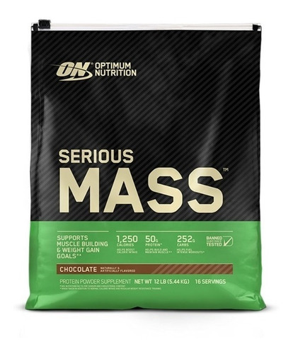 Suplemento en polvo Optimum Nutrition  Mass Serious Mass carbohidratos sabor chocolate en bolsa de 5.44kg
