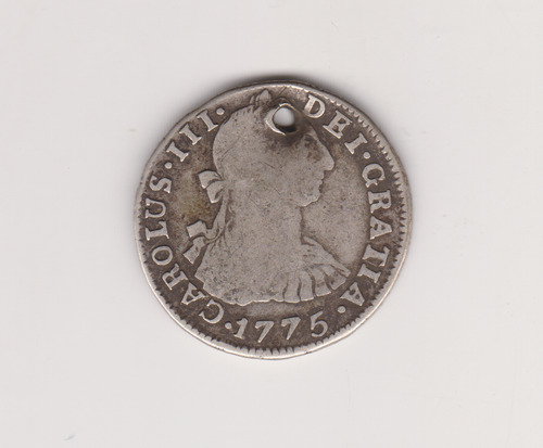 Moneda Potosi 2 Reales Año 1775 Plata Buena + Perforada (Usado)