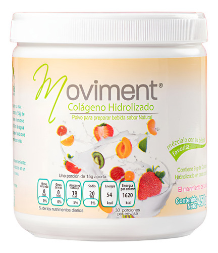 Suplemento Colageno Hidrolizado Puro 450g GNTVAL Moviment Sabor Natural En Polvo Salud Bienestar Alimenticio