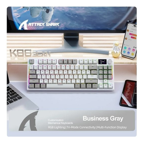 Teclado Mecânico Attack Shark K86 Com Tela Rgb Trimode Cinza Cinza Inglês Us