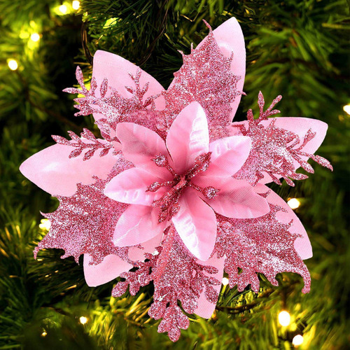 12 Pcs Flores Artificiales De Navidad Flores De Navidad Rosa