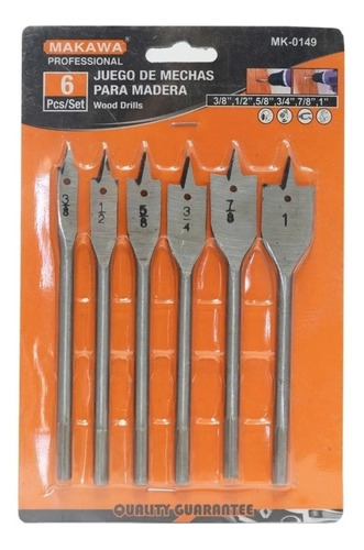 Juego Set 6 Brocas Paletas Planas Para Madera Makawa Mk-0182