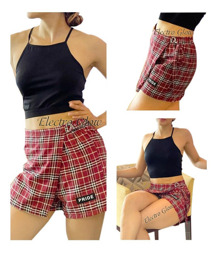 Short Falda 2 En 1 Casual Elegante Cuadros Dama Verano Mujer
