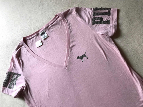 Polo T-shirt Pink Victoria Secret Bling Rosado Small