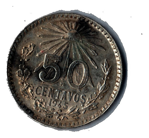 Monedas Plata Resplandor 50 Centavos Años  1945    ( L1h16)