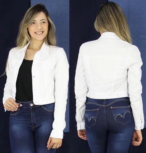 Casaco Jaqueta Curta Jaquinho Feminina Branca Jeans Blusa Frete