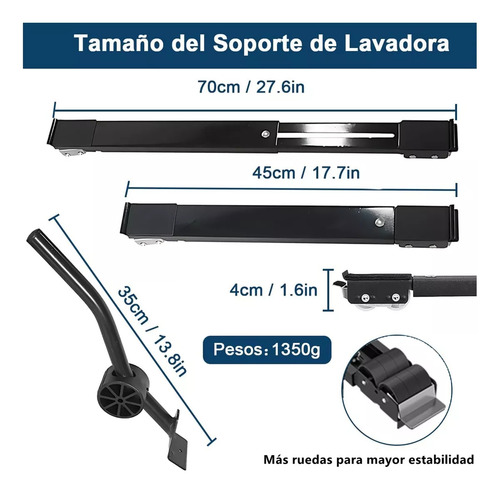 Soporte Ajustable Base Ruedas Estufa Lavadora Refrigerador Negro
