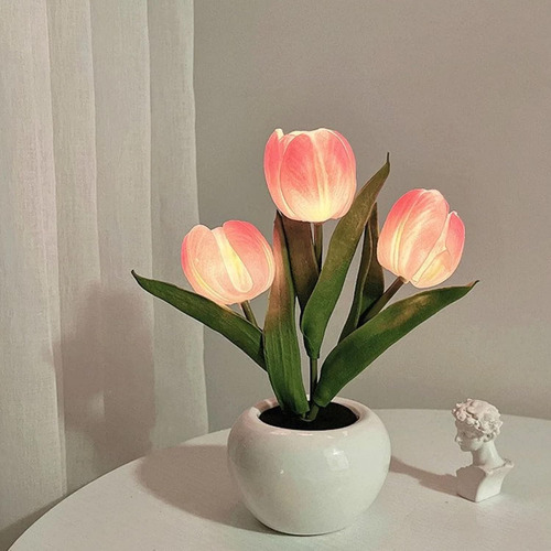 Lámpara Escritorio Diseño De Tulipanes Artificial Con Maceta