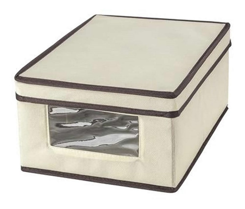 Imagem 2 de 4 de Caixa Organizadora Ordene Creme Com Visor E Tampa 25x33x15cm Closet Armário Quarto Tampa Fundo Laterais Rígidos C/ Nota