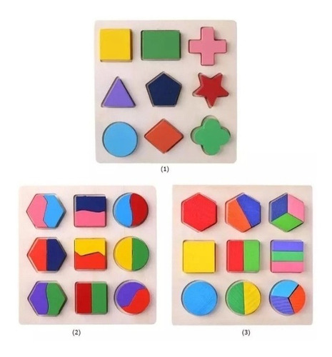 Pack 3 Puzzle Encaje Juguete Madera Didáctico Matemáticas