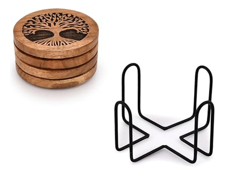 Juego De 4 Posavasos Kimona Hechos A Mano, Redondos De Mader
