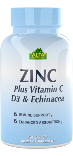 Zinc + Vitamina C, D3 Y Echinacea 120 Tabletas Alfa Vitamins