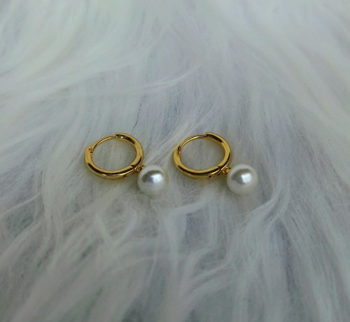 Imagen 4 de 4 de Aros Argolla Perla Colgante Plata Esterlina 925 Baño En Oro