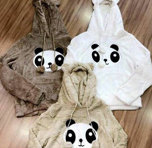blusa de frio panda com touca