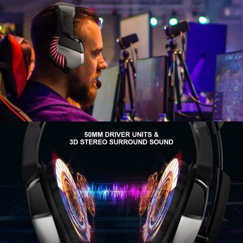 Auricular Gamer Onikuma K5 Pro Gaming Play Ps4 Pc Juegos Negro Con Rojo