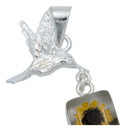 Collar Colibri Girasol Encapsulado Amor Plata 925 Color Cuadro