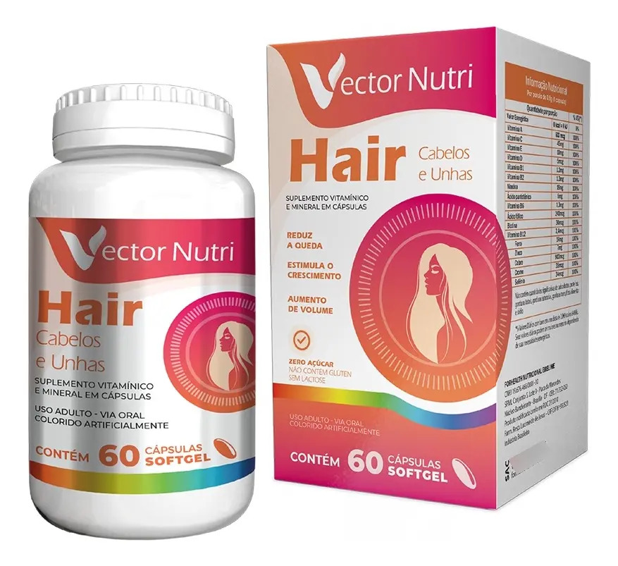 Hair Vector Nutri 60 Caps Softgel Sem Sabor