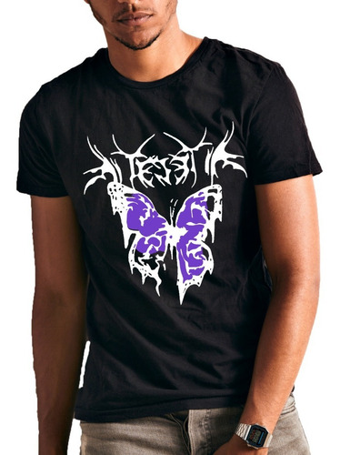 Imagen 2 de 6 de Remera Negra Aesthetic Mariposa Violeta Algodón Premium