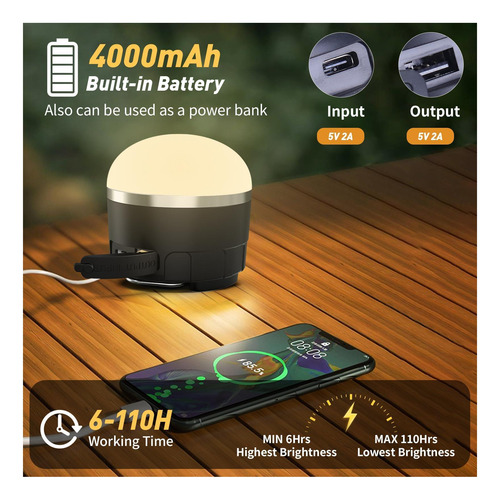 Linterna De Campamento Led Recargable 1000lm, Luz De Carpa 3