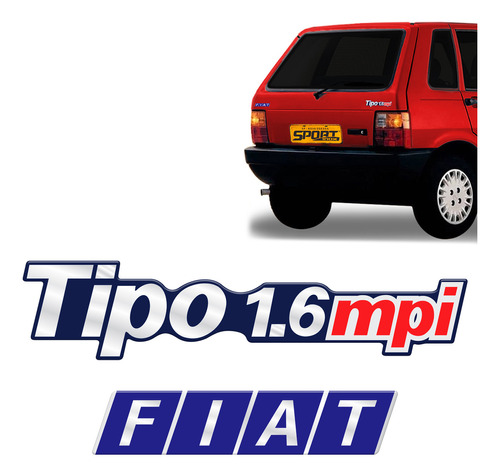 Adesivos Uno Tipo 1.6 Mpi + Fiat Emblemas Resinados Genérico