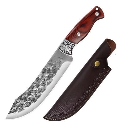 Cuchillo Forjado Acero Inoxidable Mango Madera Con Funda