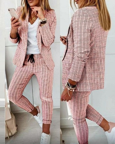 Traje Casual A Cuadros Pantalones Para Mujer